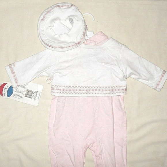 3 Pc Set Pink Outfit 1 Sleeper 1 Wrap Jacket 1 Hat - Picture 7 of 7
